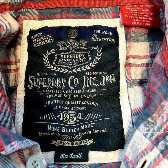 Superdry Co Button Up Flannel Shirt Long Sleeve Collared Double Pocket Red S - Picture 2 of 6